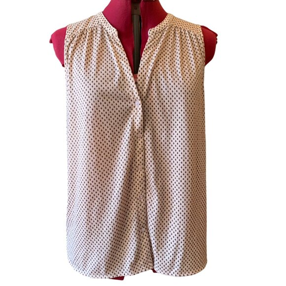 H&M Sleeveless blouse Top V-Neck button down beige With Black details, Size M - Picture 2 of 6